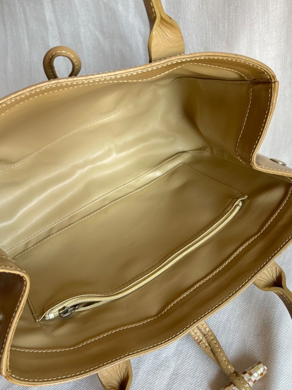 Longchamp Beige Patent Leather Top-Handle Tote - Picture 7 of 12
